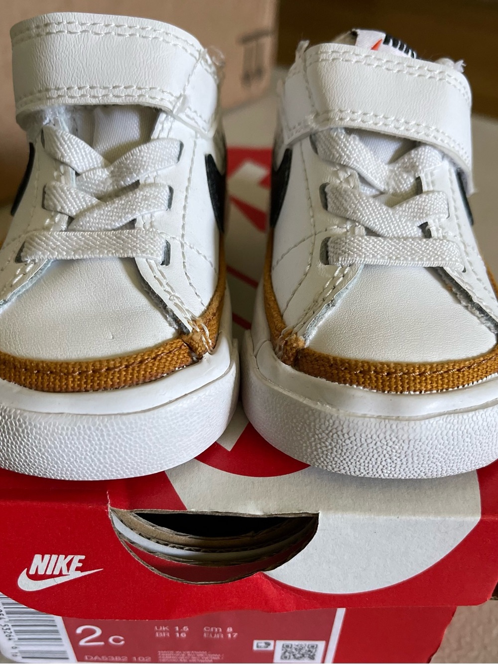 Nike Kids Court Legacy White and Brown Low-Top Sneakers with Black Swoosh